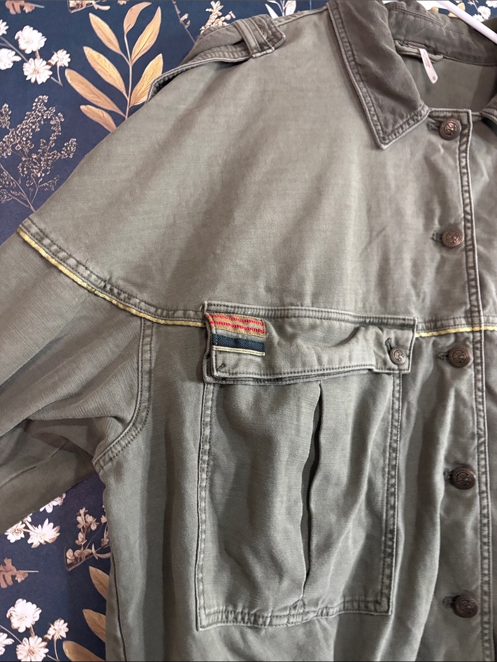 Free People Womens Military Utility Oversized Jacket Khaki Green Button Up M - Picture 4 of 9